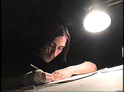 Hertzfeldt at his desk during the production of The Meaning of Life