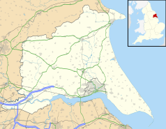 Mapa konturowa East Riding of Yorkshire, po prawej nieco na dole znajduje się punkt z opisem „Tunstall”