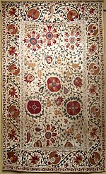 Thumbnail for File:Embroidered hanging or cover, central asia, late 19th or early 20th century, cotton, silk thread, HAA.JPG