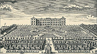 Frederiksberg Palace in 1718 with the original Baroque garden Frederiksberg Slot 1718.jpg