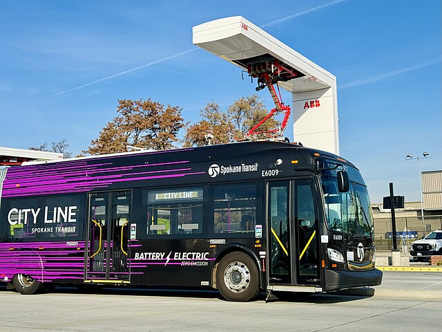 ABB SAE J3105 overhead pantograph charging Spokane Transit Authority City Line bus