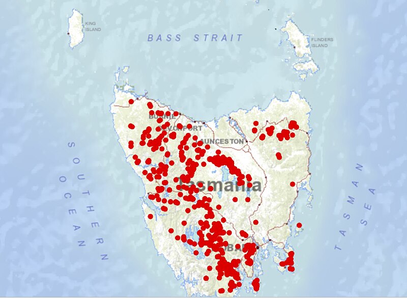 File:G. hispida distribution in Tasmania.jpg