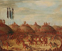 George Catlin - The Last Race, Mandan O-kee-pa Ceremony - Google Art Project. The village Indians on the Upper Missouri lived in towns of earth lodges George Catlin - The Last Race, Mandan O-kee-pa Ceremony - Google Art Project.jpg