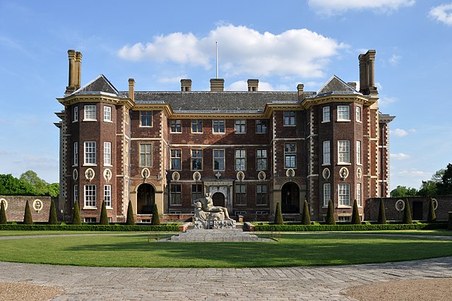 Ham House in 2016, with Coade stone statue of Father Thames, by John Bacon the elder, in the foreground