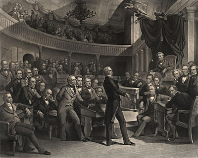 Debate over Compromise of 1850 in the Old Senate Chamber. Digitally restored.