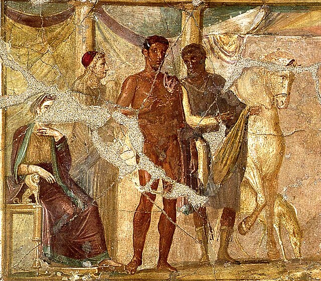 Hippolytus and Phaedra, antique fresco from Pompeii