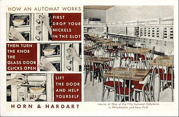 Horn & Hardart postcard, circa 1930s Horn & Hardart automat.JPG