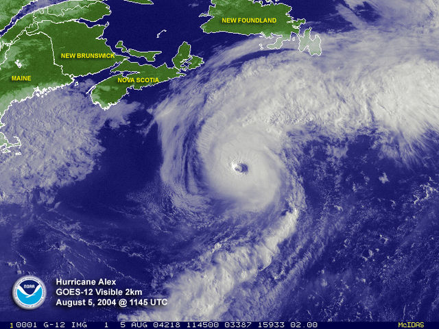 Category 3 Hurricane Alex north of 40° North on August 5