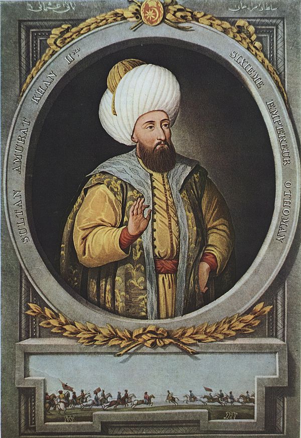 Ottoman sultan Murad II as depicted in an idealised 19th-century portrait by Konstantin Kapıdağlı