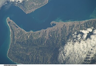 Villa San Giovanni, Ionian Sea and Torre Faro (Messina), photo from ISS