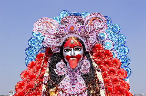 Idol of goddess Kali kept near Nimtala ghat for Visarjan or Immersion in the waters of river Hooghly.jpg