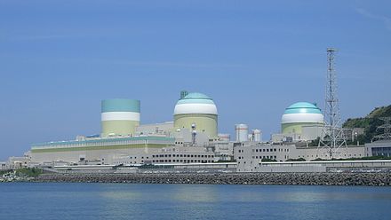 The Ikata Nuclear Power Plant, a pressurized water reactor that cools by utilizing a secondary coolant heat exchanger with a large body of water, an alternative cooling approach to large cooling towers.