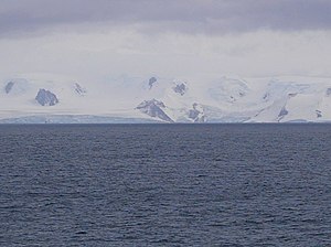 View from the Bransfield Strait to the Mussala Glacier (left)