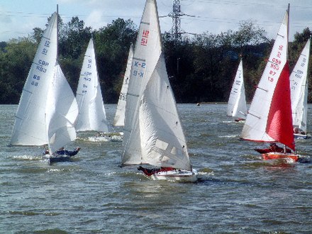 Aldenham Reservoir during competitive outings of mini-keelboats