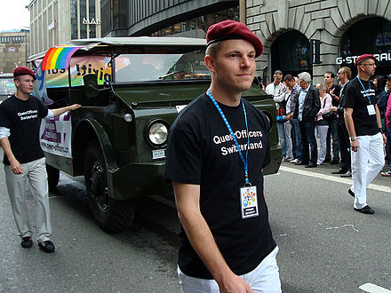 Members of the Swiss Armed Forces marching at an LGBT pride parade