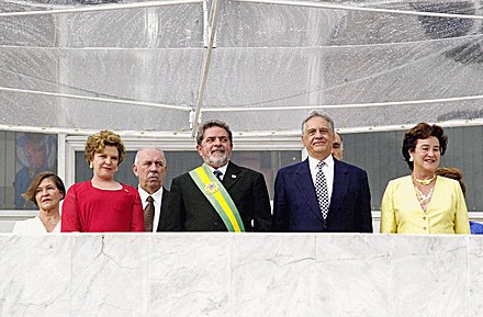 Outgoing president Cardoso, with his wife Ruth (right), at the inauguration of Luiz Inácio Lula da Silva on 1 January 2003