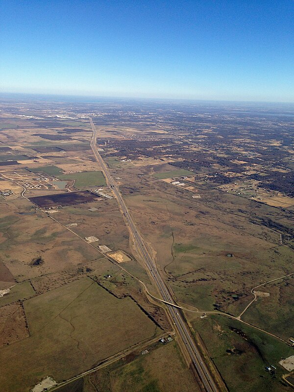 Aerial view of I-35W looking toward Denton