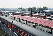 Long Island Rail Road trains at the World's Fair in September 1964 Jamaica, NY, September 1964 (27060513180).jpg