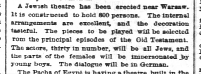 Report on Jewish Theatre - New York Times 29 Nov 1868 Sunday Page 5