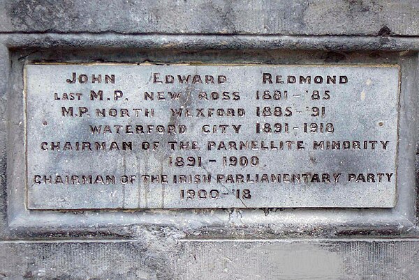 John Redmond plaque, Redmond Square, base of the Redmond monument, Wexford