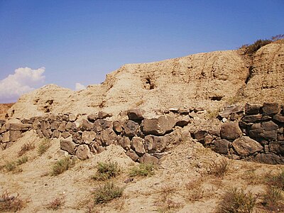 The ancient walls of Teishebaini at Karmir Blur (stone at the bottom, mud-brick at the top)