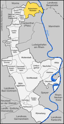 Läget för Bobenheim-Roxheim i Rhein-Pfalz-Kreis