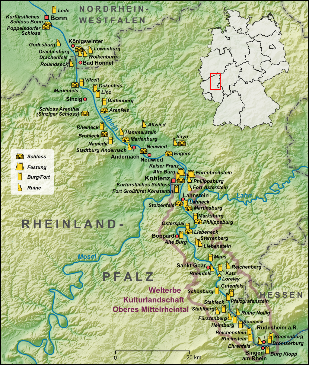 UNESCO Weltkulturerbe Oberes Mittelrheintal Karte
