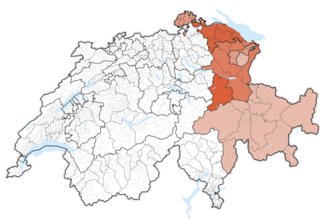 Itä-Sveitsin kartta Svizra orientala, Svizra da l'ost (rhaeto-romanic) Svizzera orientale (italia)