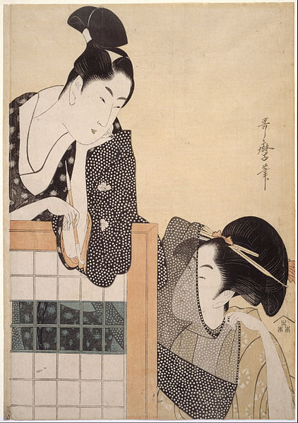 File:Kitagawa Utamaro I, published by Moriya Jihei - Couple with a Standing Screen - Google Art Project.jpg