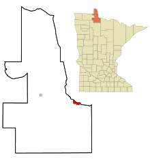 Lake of the Woods County Minnesota Zonele încorporate și necorporate Baudette Highlighted.svg