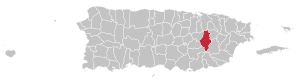 Mapa de Porto Rico com destaque para o município de Caguas