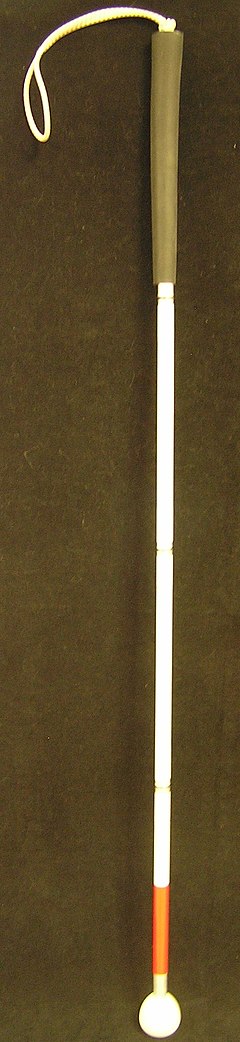 Long cane, white with a red band