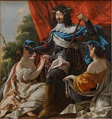 Louis XIII entre deux figures de femmes symbolisant la France et la Navarre