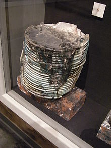 This stack of dishes fused together by the fire is on display at Seattle's Museum of History and Industry. MOHAI - plates from Great Seattle Fire.jpg