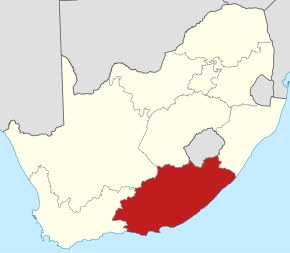 Harta regiunii Eastern Cape în cadrul statului Africa de Sud