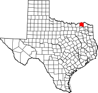 Map of Teksas highlighting Lamar County