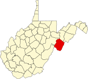 Map of West Virginia highlighting Pendleton County Map of West Virginia highlighting Pendleton County.svg