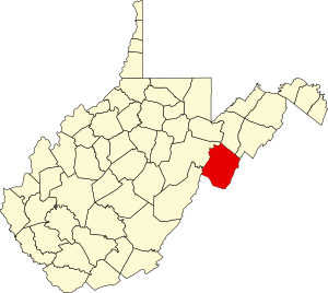 Harta Virginia de Vest evidențiind județul Pendleton
