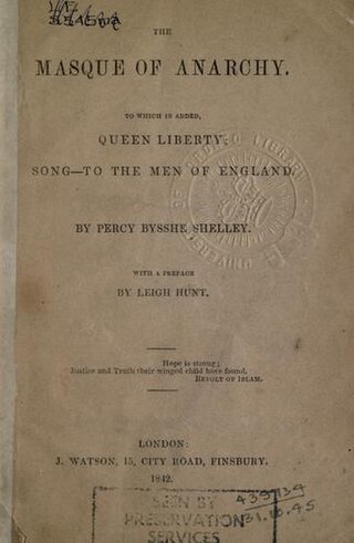 <i>The Masque of Anarchy</i> 1832 poem by Percy Bysshe Shelley