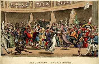 Etching by Theodore Lane of a masquerade in the Argyll Rooms Masquerade, Argyll Rooms.jpg