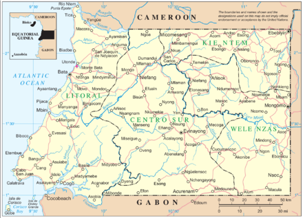 The river can be seen in the southwest, Click to view Mbini.PNG