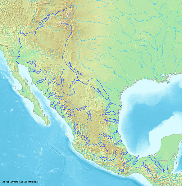 Major rivers of Mexico, with Balsas in the southwest