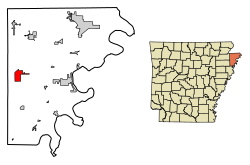 Lage von Etowah im Mississippi County, Arkansas.