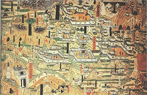 Mogao Cave 61, painting of Mount Wutai monasteries