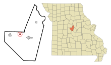 Moniteau County Missouri Beépített és be nem épített területek Clarksburg Highlighted.svg