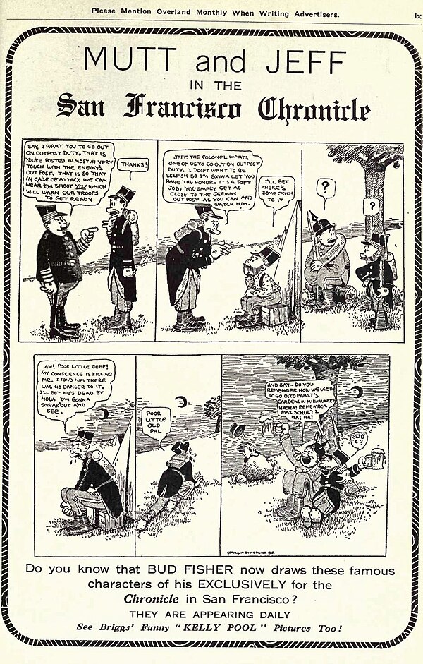 SF Chronicle Mutt and Jeff advertisement in the Overland, 1916