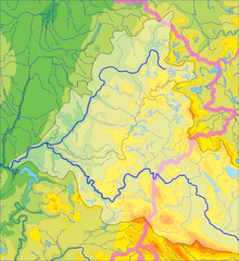 The Neris drainage basin. Standing out are the river and its main tributary.  The latter rises near to Latvia, the Šventoji
