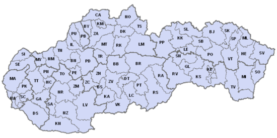 karta slovačke Registarske oznake motornih vozila u Slovačkoj   Wikipedia karta slovačke