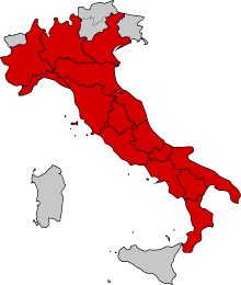 The 15 ordinary regions. Ordinary statute regions of Italy.svg