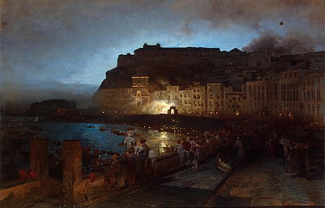 Fireworks in Santa Lucia, Naples label QS:Len,"Fireworks in Santa Lucia, Naples" 1875